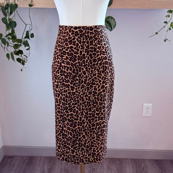 J. Crew Leopard Print Pencil Skirt 2 Animal Print High Waist Office Career Fall - Picture 1 of 8